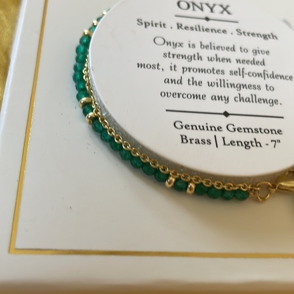 Brand New Onyx Genuine Gemstone Green Brass Bracelet Spirit Resilience Strength - Picture 8 of 12
